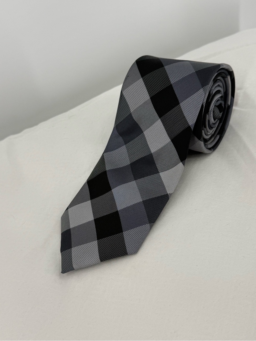 Van Heusen Black and Gray Plaid Men's Tie